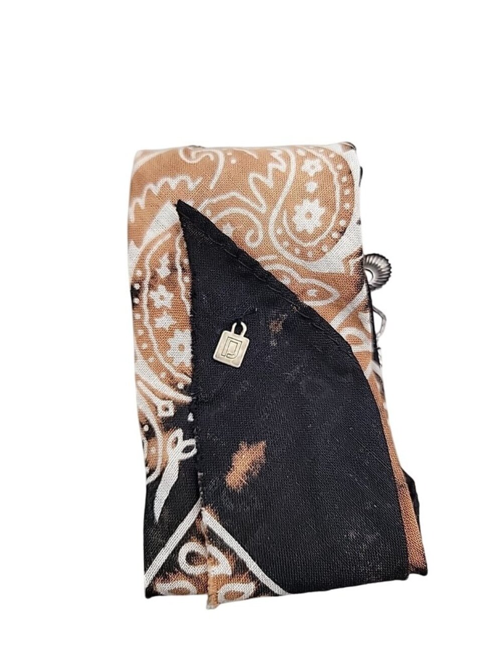 Dannijo Bandana Necklace Black Brown Print Silver Studs Fringe Boho Festival - Picture 13 of 13